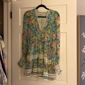 Hemant & Nandita pastel floral ruffle v neck mini dress size XS - worn once